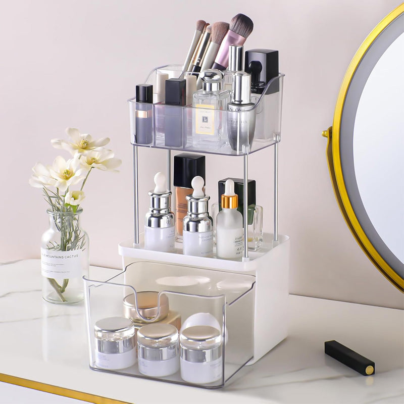 2 Layer Makeup Cosmetic Organizer With Drawer