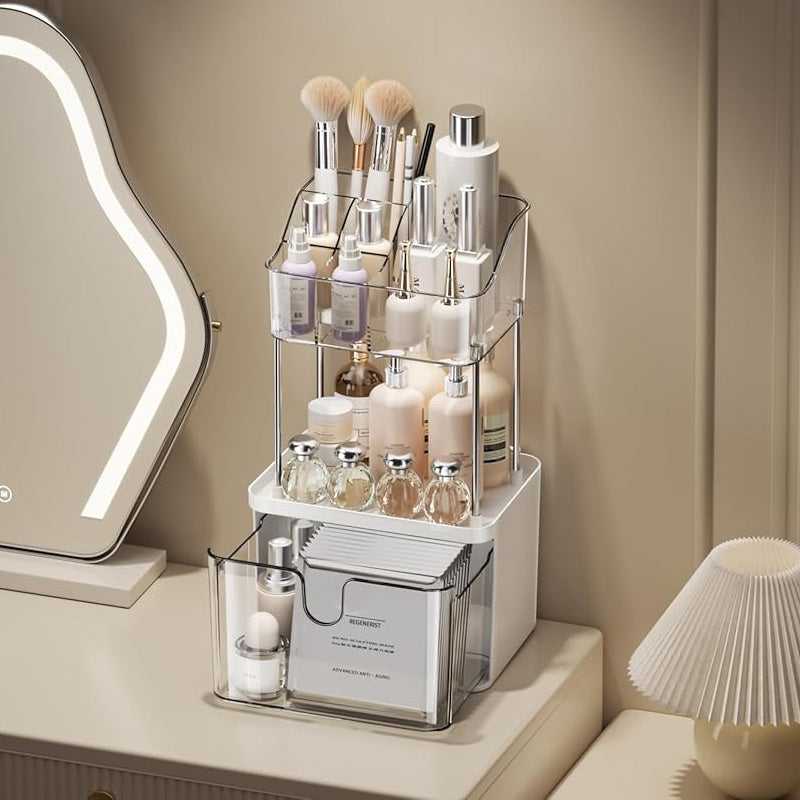 2 Layer Makeup Cosmetic Organizer With Drawer