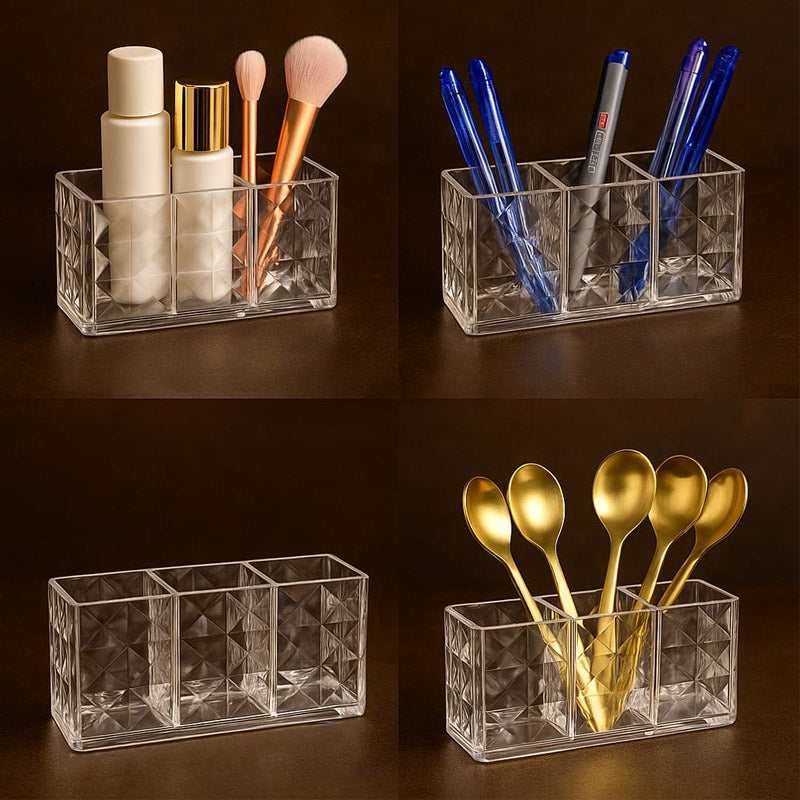 3 Compartments Acrylic Brush Holder