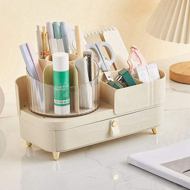 Rotating Cosmetic Makeup Organizer With Drawer