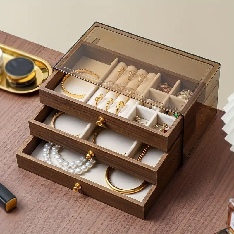 Wood 3 Drawer Jewelry Storage Organizer